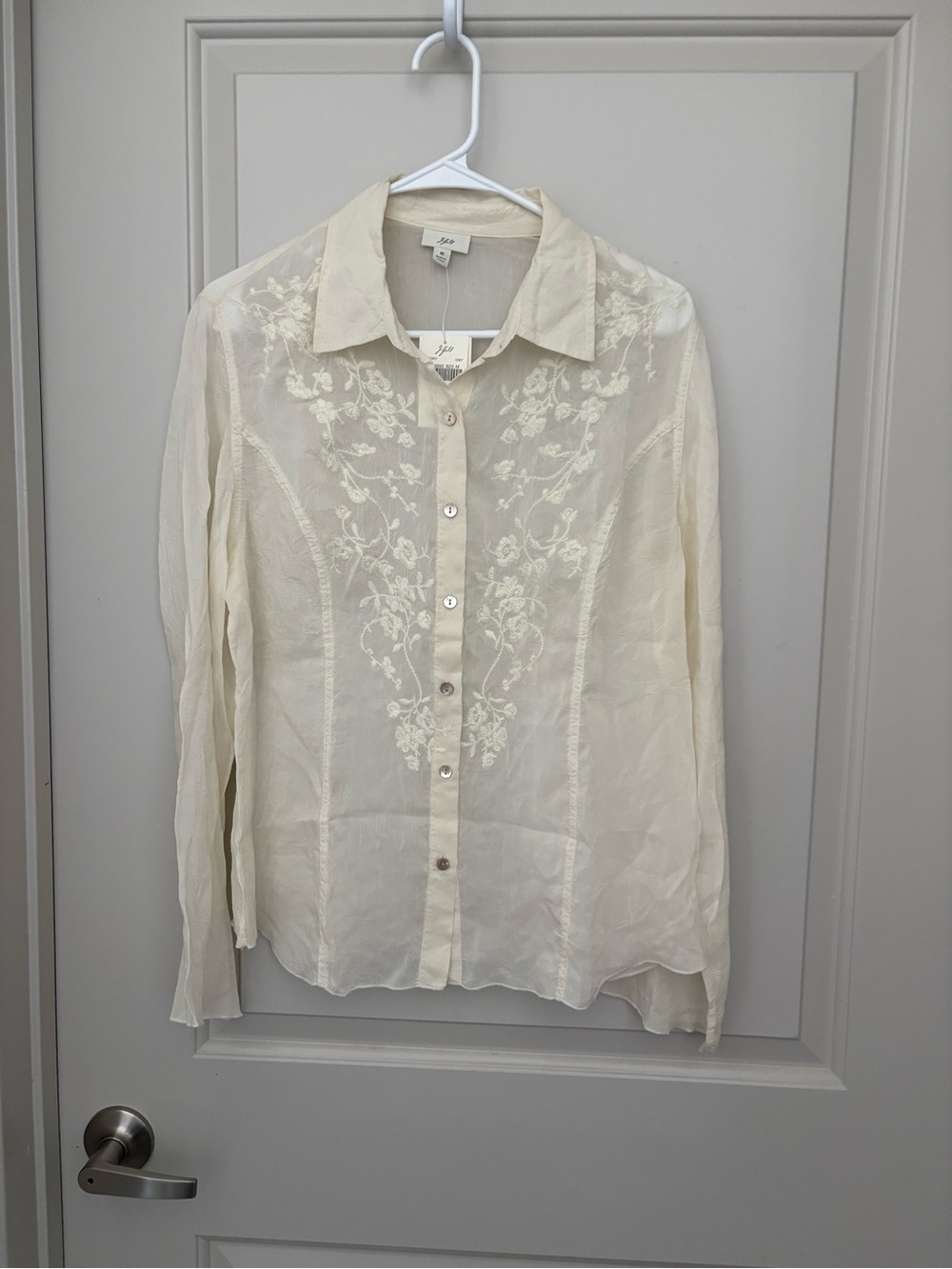 J. Jill Cream Sheer Floral Embroidered Button-Down Shirt lightweight NWT Size M